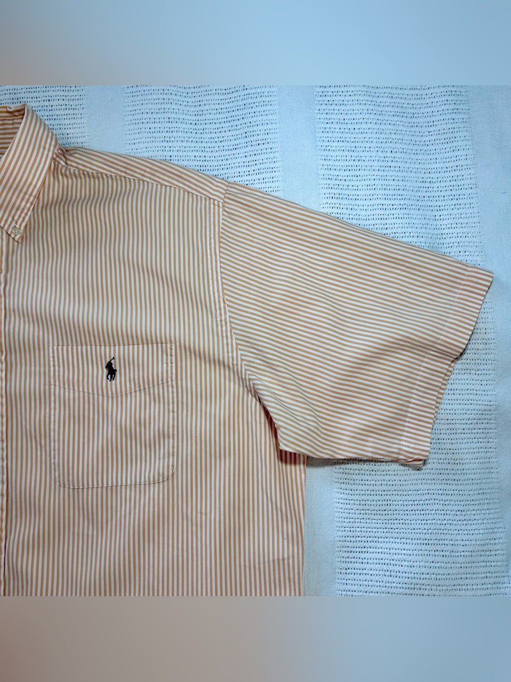 Ralph Lauren ‘Big Shirt’ Men’s L Orange Stripe Seersucker Short Sleeve Button